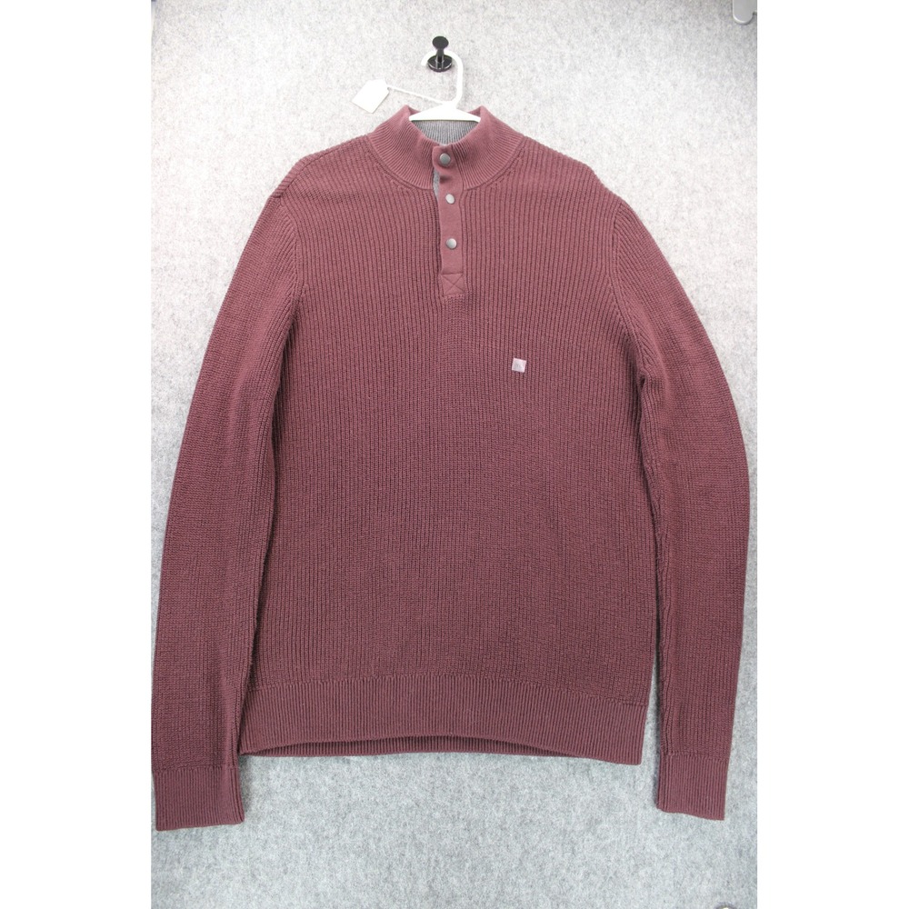 Express Mens Mock Neck Ribbed Knit Snap Button Sweater Burgundy XL 29659302